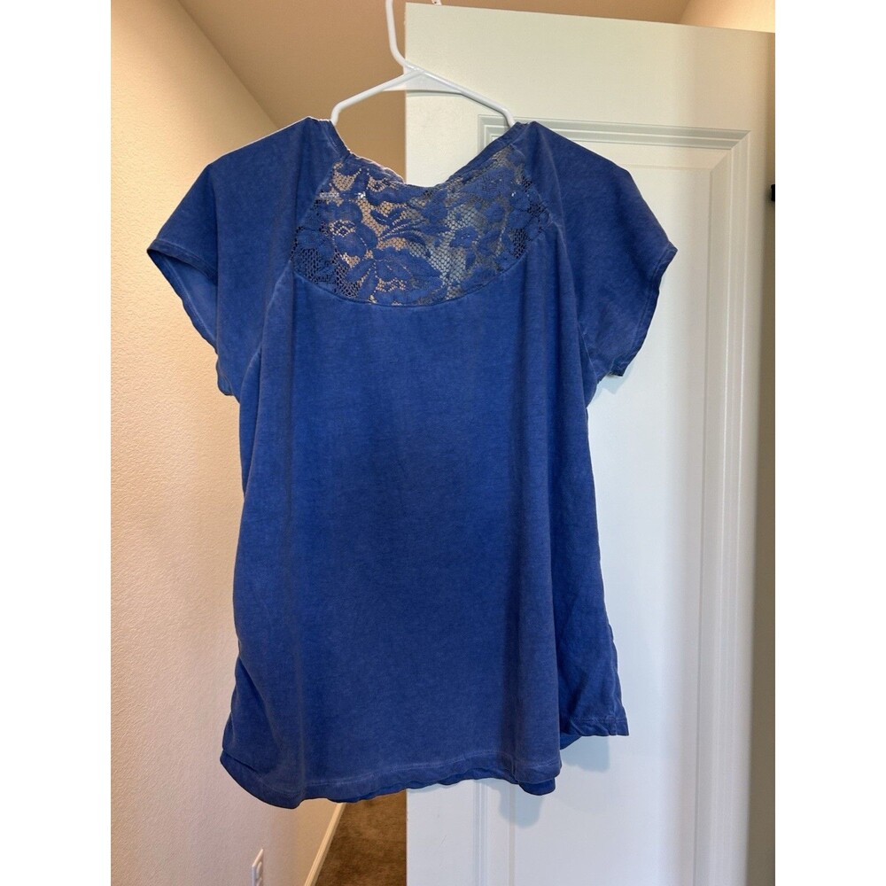 Route 66 Blue Scoop Neck T-Shirt With Lace Details, Size XL, 100 % cotton - Picture 6 of 6